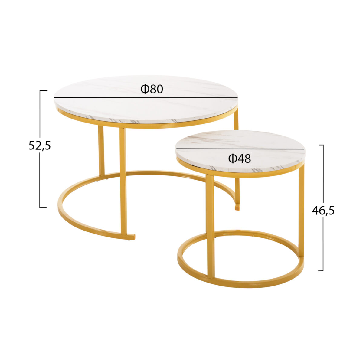 trapezi-salonioy-set-2tmch-mdf-efe-leyko-1 ΤΡΑΠΕΖΙ ΣΑΛΟΝΙΟΥ ΣΕΤ 2ΤΜΧ MDF ΕΦΕ ΛΕΥΚΟ ΜΑΡΜΑΡΟ ΜΕ ΧΡΥΣΑ ΠΟΔΙΑ Φ80 k Φ48εκ.HM8763.11 - Image 2