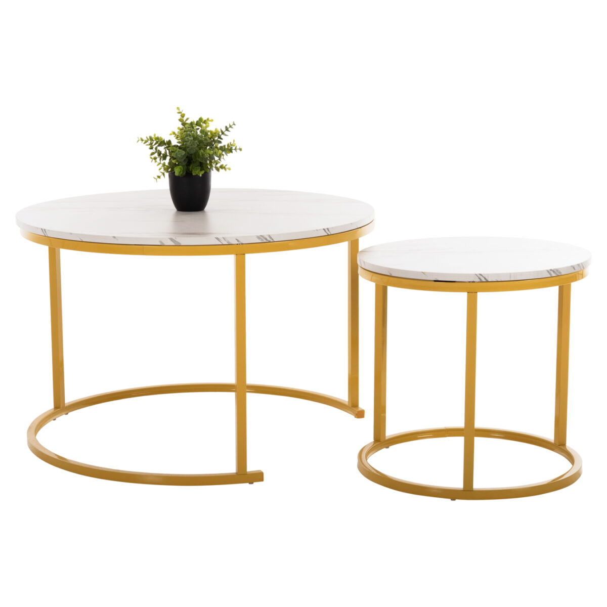 trapezi-salonioy-set-2tmch-mdf-efe-leyko-2 ΤΡΑΠΕΖΙ ΣΑΛΟΝΙΟΥ ΣΕΤ 2ΤΜΧ MDF ΕΦΕ ΛΕΥΚΟ ΜΑΡΜΑΡΟ ΜΕ ΧΡΥΣΑ ΠΟΔΙΑ Φ80 k Φ48εκ.HM8763.11 - Image 3