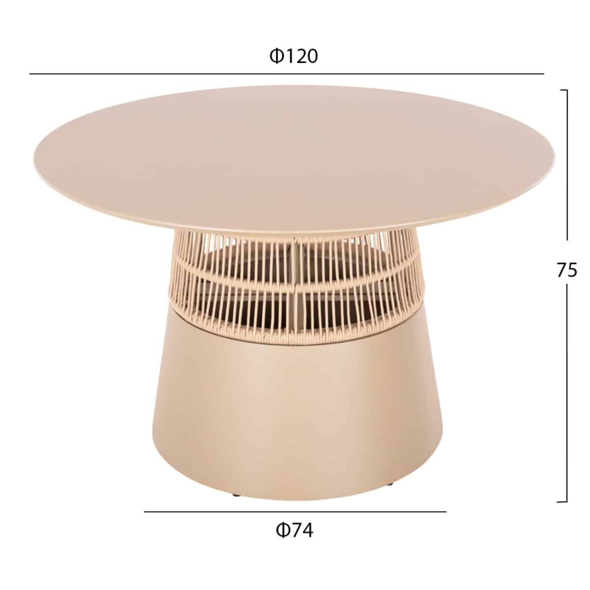 ΤΡΑΠΕΖΙ ΣΤΡΟΓΓΥΛΟ SAEID HM6106.04 ΣΑΜΠΑΝΙ ΑΛΟΥΜΙΝΙΟ-ΜΠΕΖ ΣΧΟΙΝΙ Φ120x75Υεκ. - Image 2