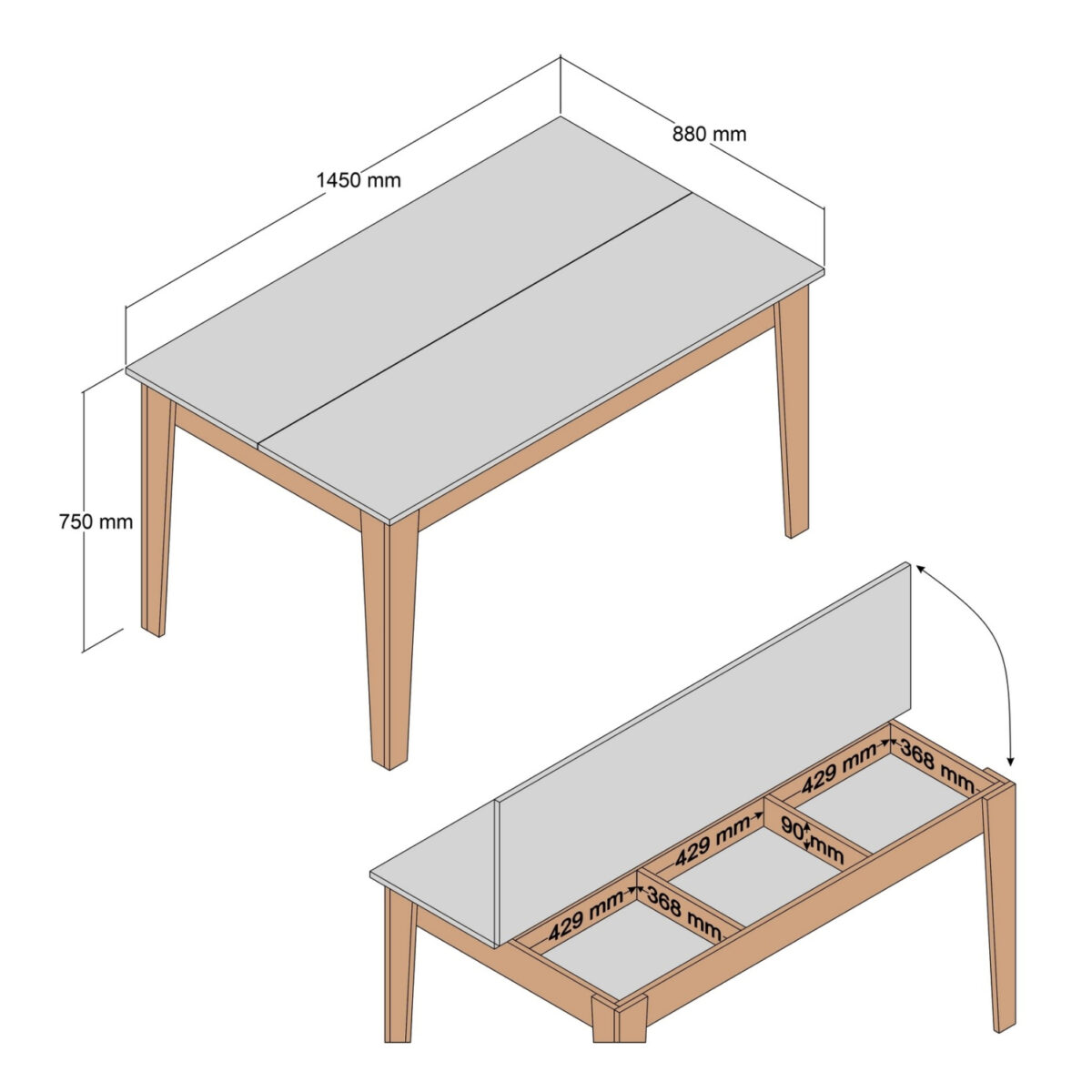 ΤΡΑΠΕΖΙ ΤΡΑΠΕΖΑΡΙΑΣ STANDARD HM9507.07 ΜΕΛΑΜΙΝΗ ΛΕΥΚΗ-ΚΑΡΥΔΙ ΜΕ ΑΠΟΘ.ΧΩΡΟ 145x88x75Yεκ. - Image 2