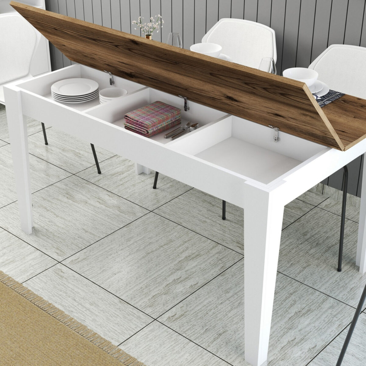 ΤΡΑΠΕΖΙ ΤΡΑΠΕΖΑΡΙΑΣ STANDARD HM9507.07 ΜΕΛΑΜΙΝΗ ΛΕΥΚΗ-ΚΑΡΥΔΙ ΜΕ ΑΠΟΘ.ΧΩΡΟ 145x88x75Yεκ. - Image 5