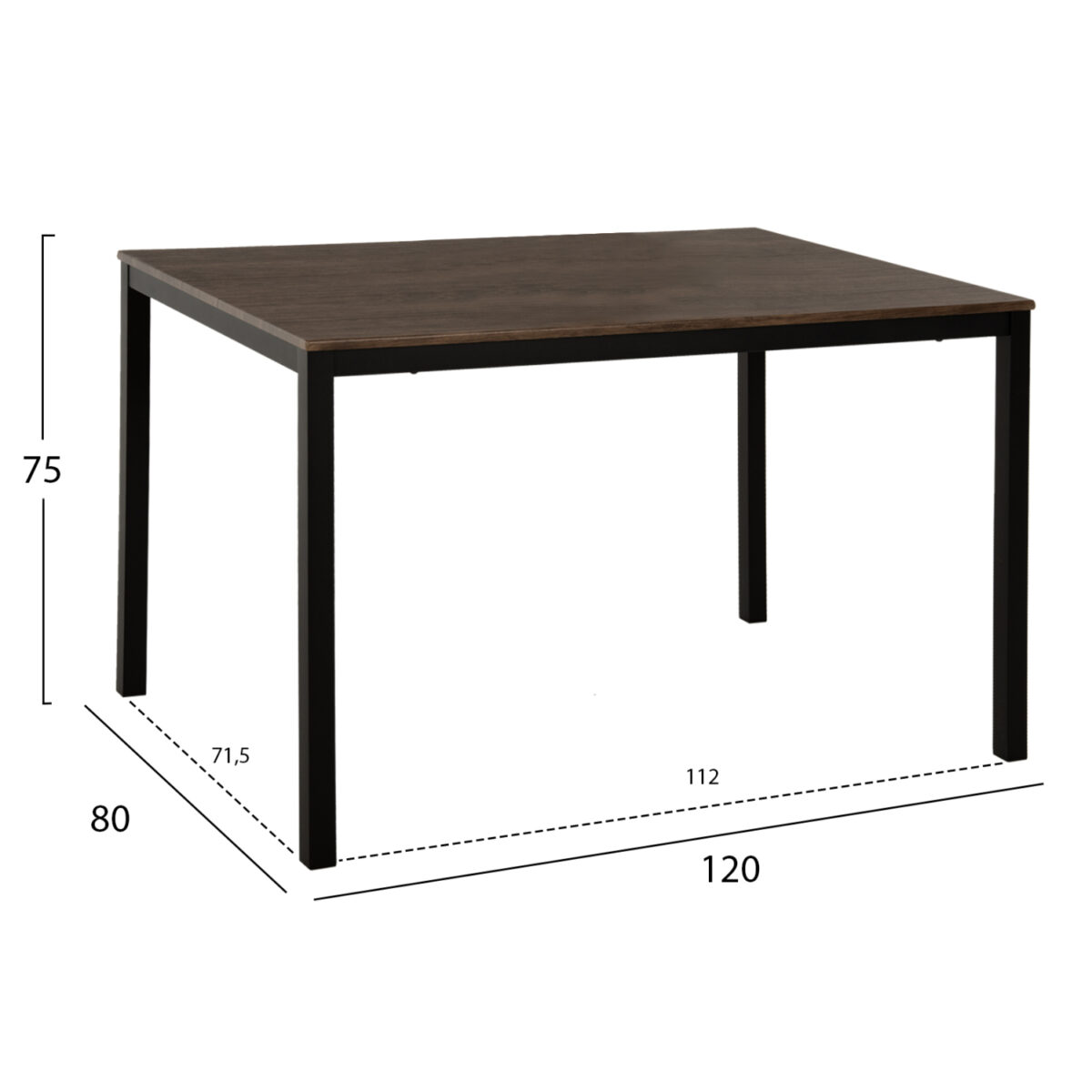 trapezi-trapezarias-fb99532-mdf-karydi-m-1 ΤΡΑΠΕΖΙ ΤΡΑΠΕΖΑΡΙΑΣ GOOSE HM9532 MDF ΚΑΡΥΔΙ-ΜΑΥΡΟ ΜΕΤΑΛΛΟ 120X80Χ75Yεκ. - Image 2