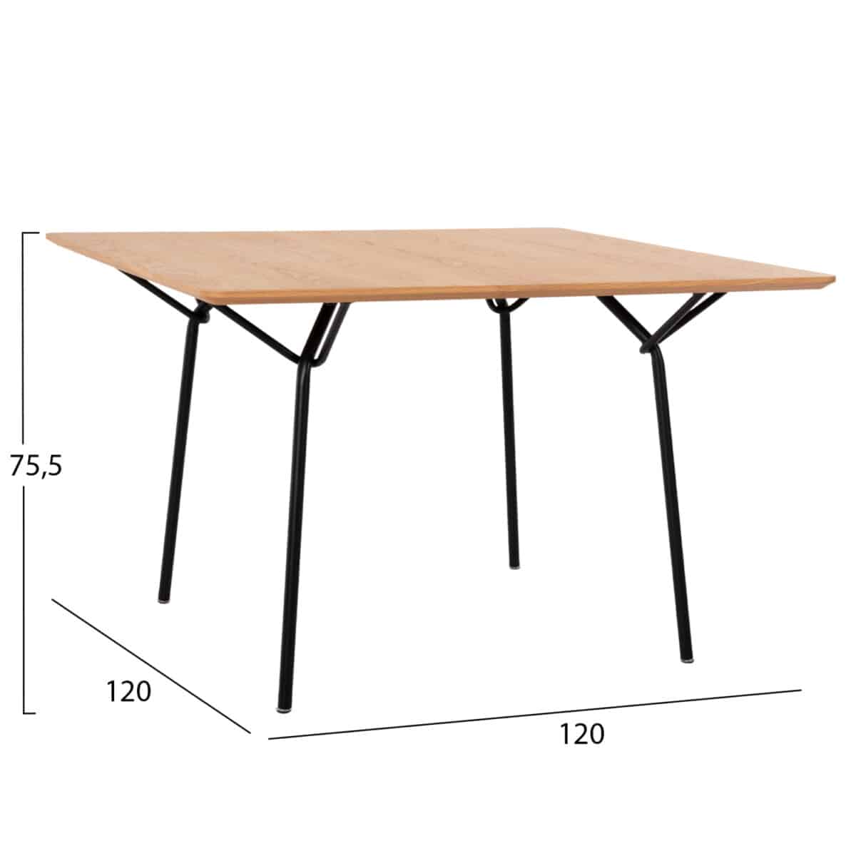 trapezi-trapezarias-fb9961401-mdf-me-kap-1 ΤΡΑΠΕΖΙ ΤΡΑΠΕΖΑΡΙΑΣ TRENK HM9614.01 MDF ΜΕ ΚΑΠΛΑΜΑ ΔΡΥΟΣ ΦΥΣΙΚΟ-ΜΑΥΡΟ ΜΕΤΑΛΛΟ 120x120x75Υεκ. - Image 2