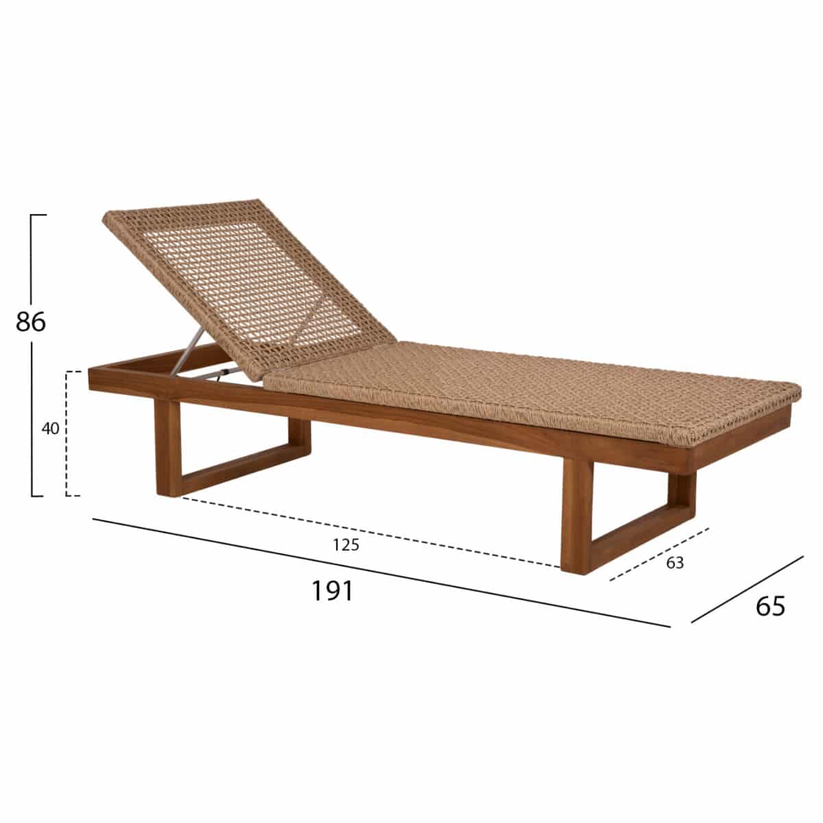 ΞΑΠΛΩΣΤΡΑ PATRON HM5993 TEAK ΞΥΛΟ ΚΑΙ ΣΧΟΙΝΙ VIRO ΣΕ ΠΛΕΞΗ WICKER 191x65x86Yεκ. - Image 2
