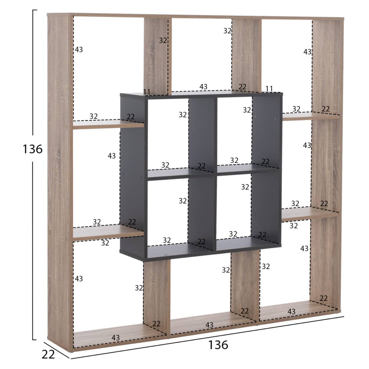 ΒΙΒΛΙΟΘΗΚΗ BRODY HM8771.02 136X22X136 ΓΚΡΙ - Image 2