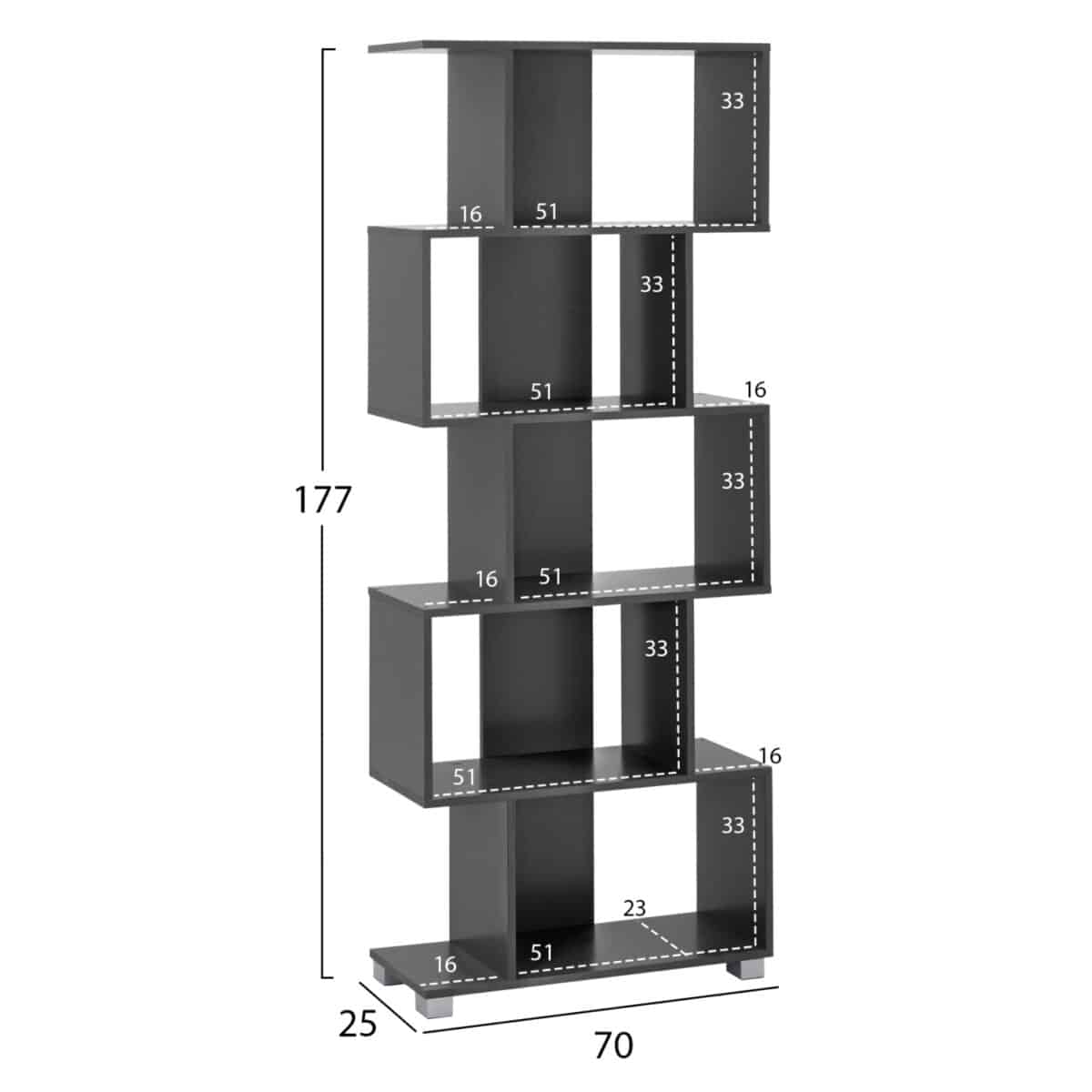 ΒΙΒΛΙΟΘΗΚΗ ΜΕΛΑΜΙΝΗΣ HM2385.10 ΓΚΡΙ 70x25x177Υ εκ. - Image 2