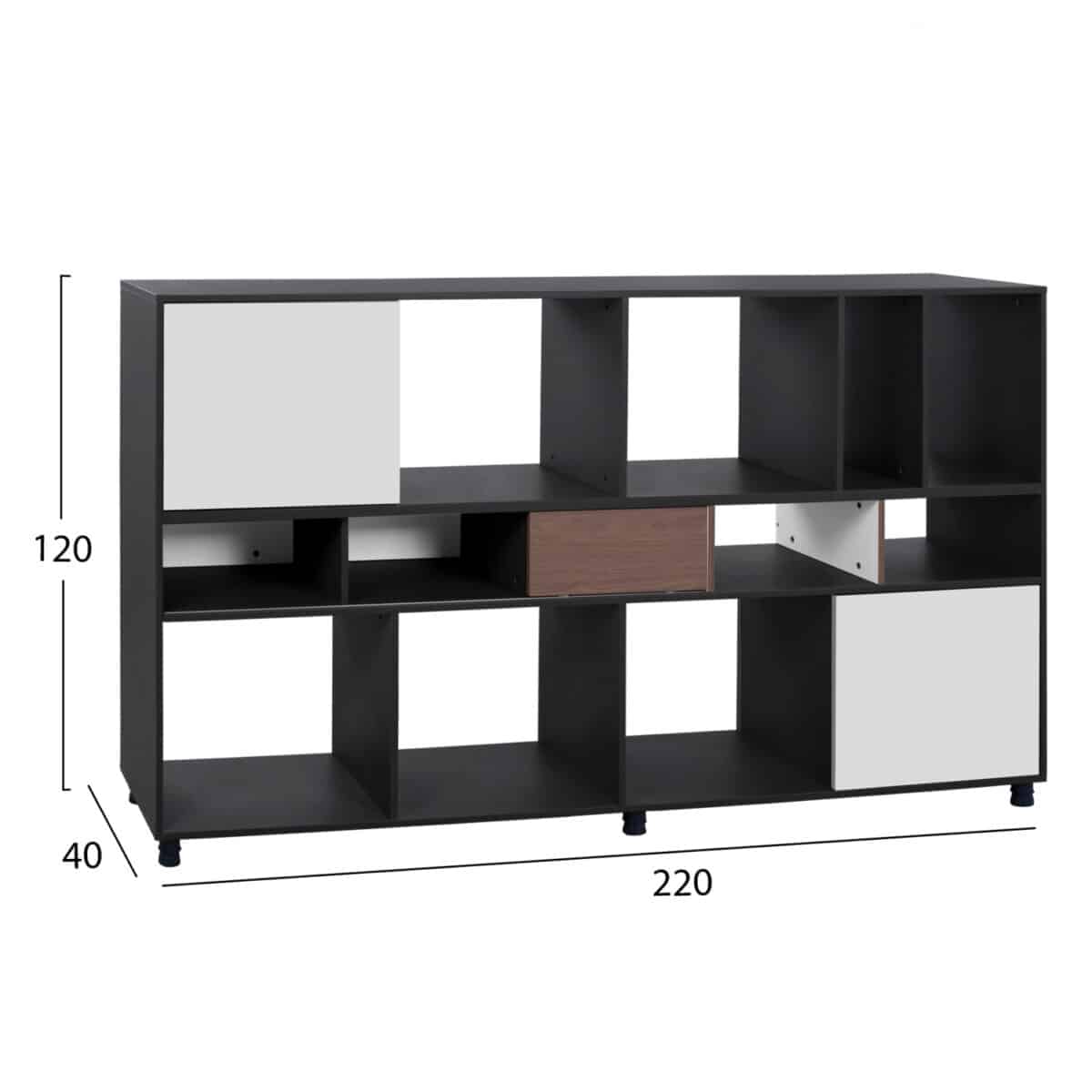 ΒΙΒΛΙΟΘΗΚΗ - ΡΑΦΙΕΡΑ RYLAN ΓΡΑΦΕΙΟΥ ΕΠΑΓΓΕΛΜΑΤΙΚΗ ΚΑΡΥΔΙ ΚΑΙ ΓΚΡΙ 220Χ40Χ120 εκ HM2099 - Image 2