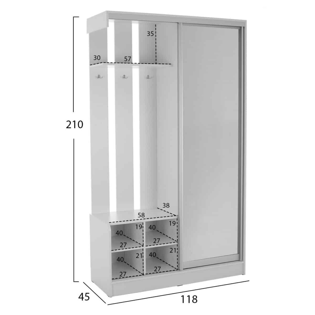 ΕΠΙΠΛΟ ΕΙΣΟΔΟΥ ΜΕ ΣΥΡΟΜΕΝΗ ΝΤΟΥΛΑΠΑ Κ ΚΑΘΡΕΦΤΗ DULCE ΛΕΥΚΟ HM2424.03 118x45x210 εκ. - Image 2