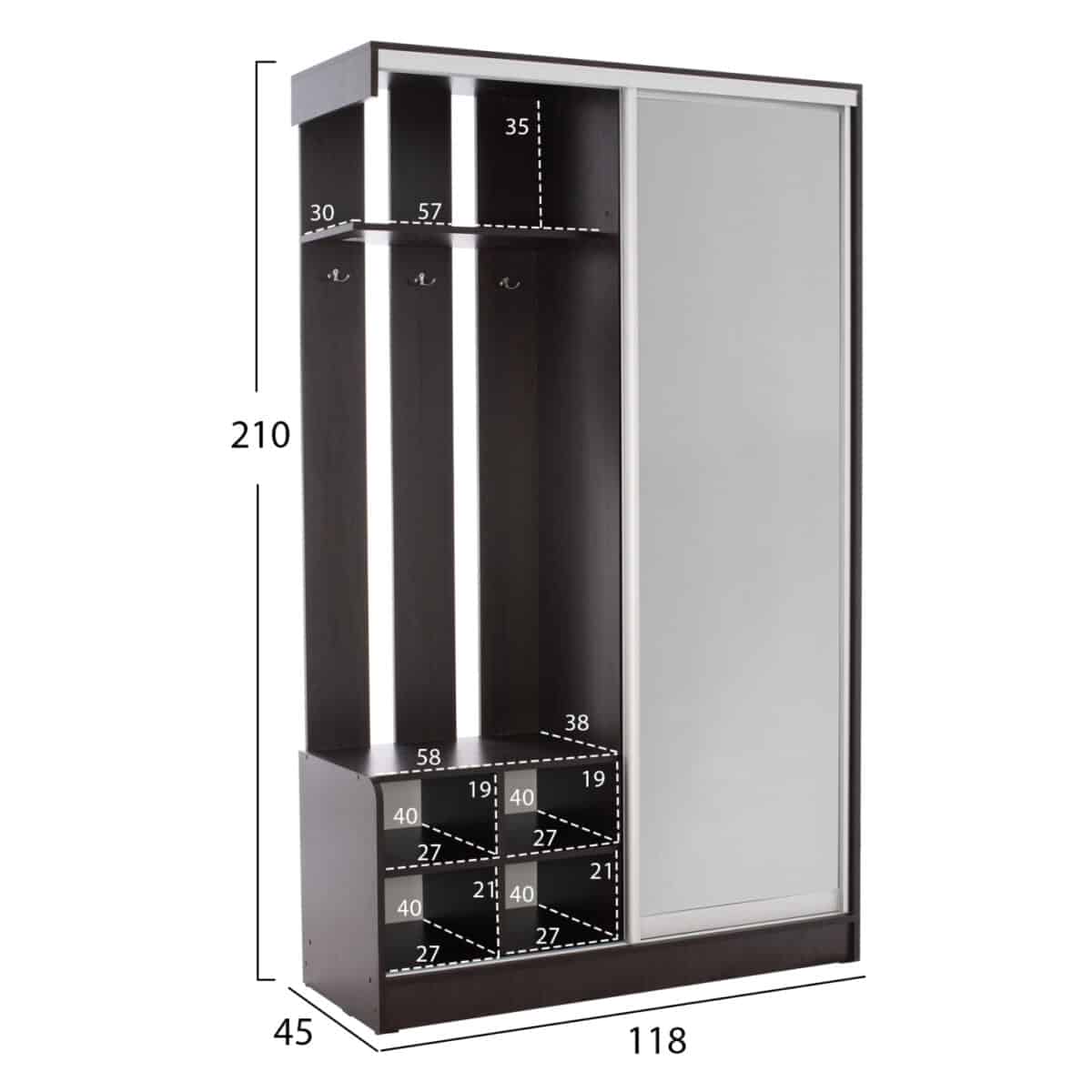 ΕΠΙΠΛΟ ΕΙΣΟΔΟΥ ΜΕ ΣΥΡΟΜΕΝΗ ΝΤΟΥΛΑΠΑ Κ ΚΑΘΡΕΦΤΗ DULCE WENGE HM2424.02 118X45X210Yεκ. - Image 2