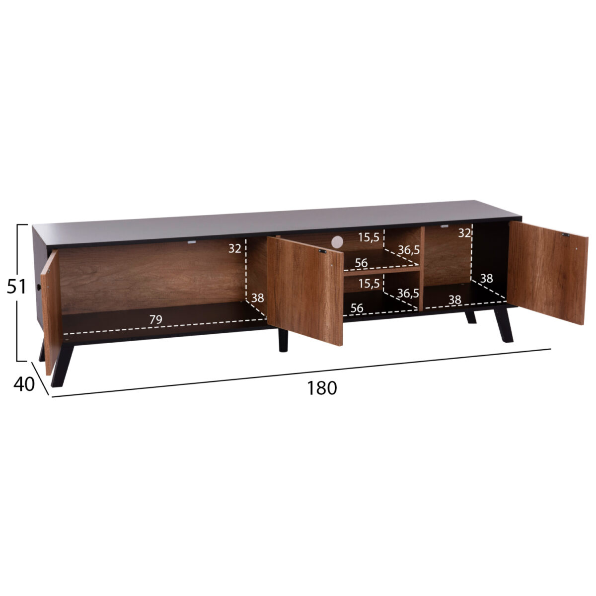 epiplo-tileorasis-fb9944711-melamini-se-1 ΕΠΙΠΛΟ ΤΗΛΕΟΡΑΣΗΣ KRUDEN HM9447.11 ΜΕΛΑΜΙΝΗ ΣΕ ΜΑΥΡΟ-ΦΥΣΙΚΟ 180x40x51Υεκ. - Image 2