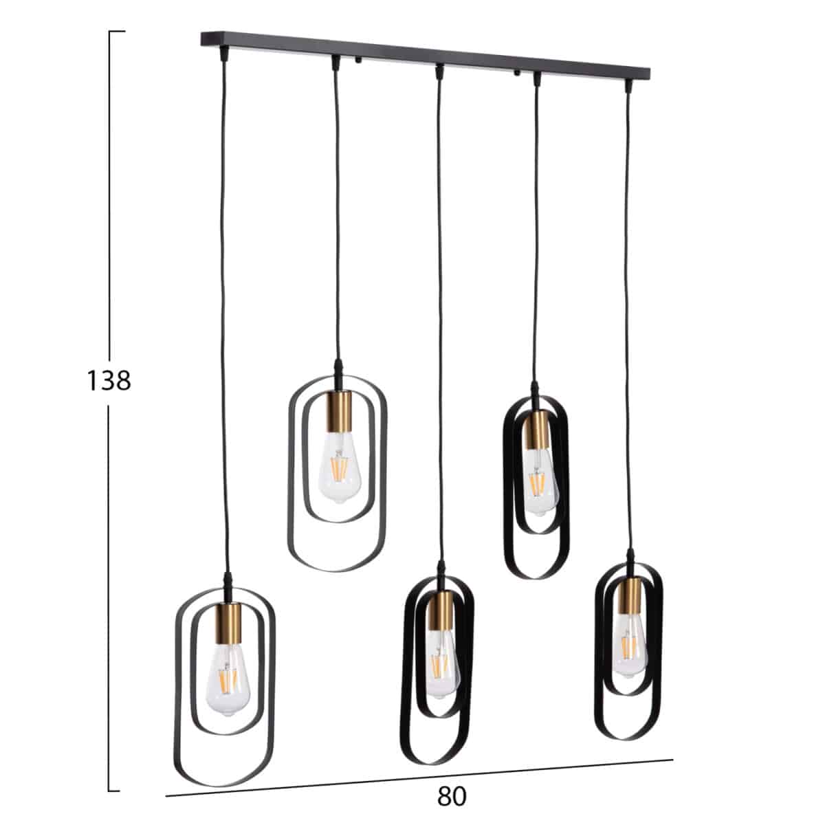 ΦΩΤΙΣΤΙΚΟ ΟΡΟΦΗΣ 5-ΦΩΤΟ BIUT HM7545.11 ΜΑΥΡΟ ΜΕΤΑΛΛΟ-ΧΡΥΣΟ ΝΤΟΥΙ 80x6x138Υεκ. - Image 2