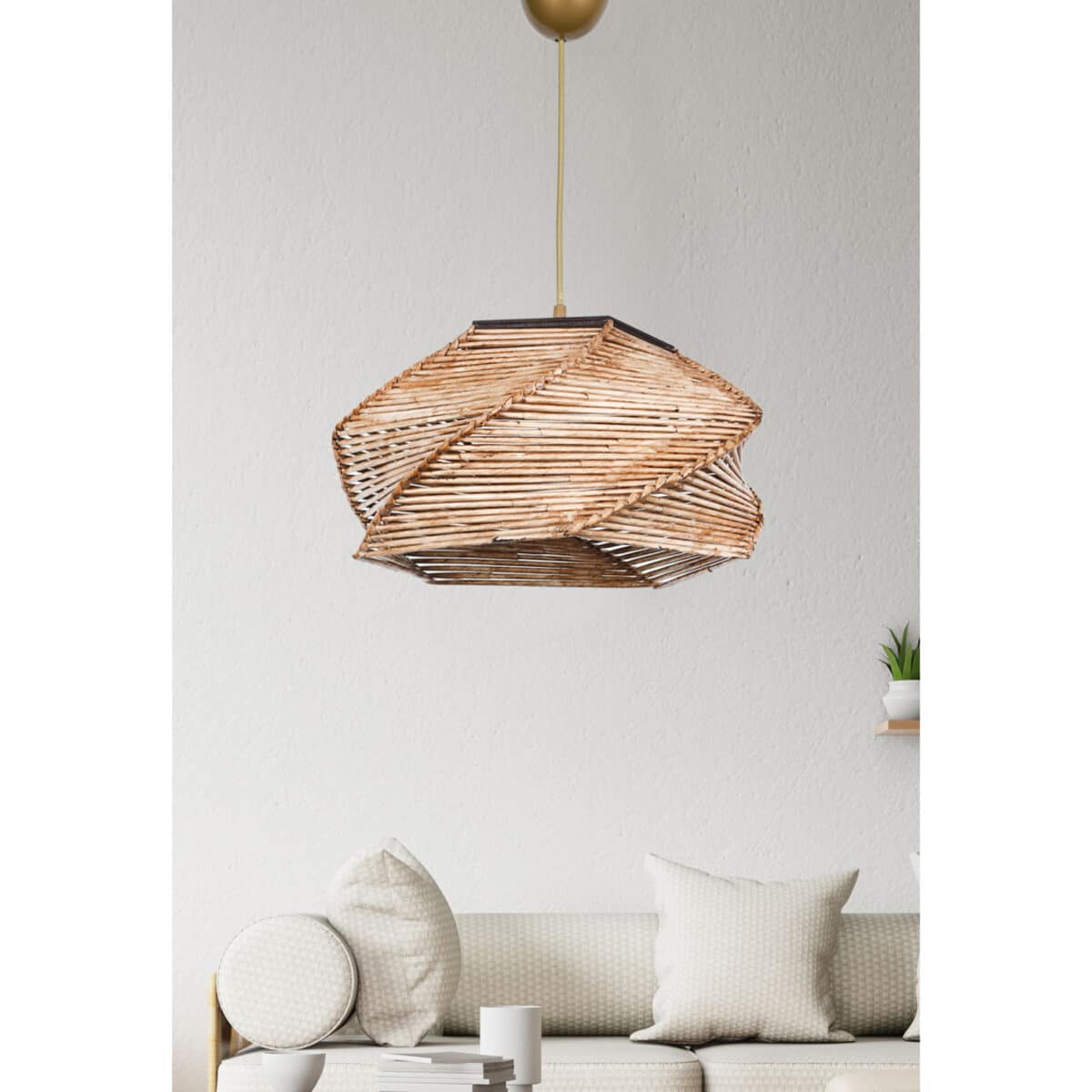 ΦΩΤΙΣΤΙΚΟ ΟΡΟΦΗΣ ΕΣΩΤΕΡΙΚΟΥ ΧΩΡΟΥ ΚΡΕΜΑΣΤΟ HM7367.01 ΑΠΟ ΞΥΛΟ ΚΑΙ BAMBOO ΦΥΣΙΚΟ 36x36x65Υ εκ. - Image 2