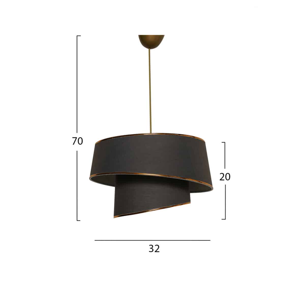 ΦΩΤΙΣΤΙΚΟ ΟΡΟΦΗΣ ΚΡΕΜΑΣΤΟ HM7356.02 ΜΕΤΑΛΛΟ ΚΑΙ ΥΦΑΣΜΑ ΑΝΘΡΑΚΙ ΧΡΥΣΟ Φ32x70Υ εκ. - Image 2