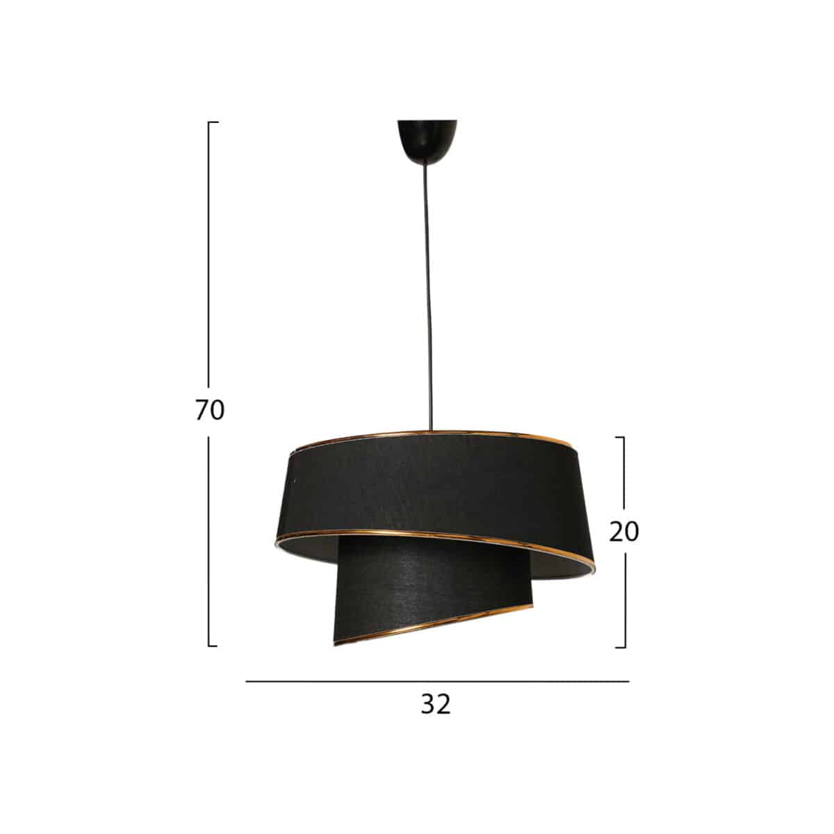 ΦΩΤΙΣΤΙΚΟ ΟΡΟΦΗΣ ΚΡΕΜΑΣΤΟ HM7356.03 ΜΕΤΑΛΛΟ ΚΑΙ ΥΦΑΣΜΑ ΜΑΥΡΟ Φ32x70Υ εκ. - Image 2