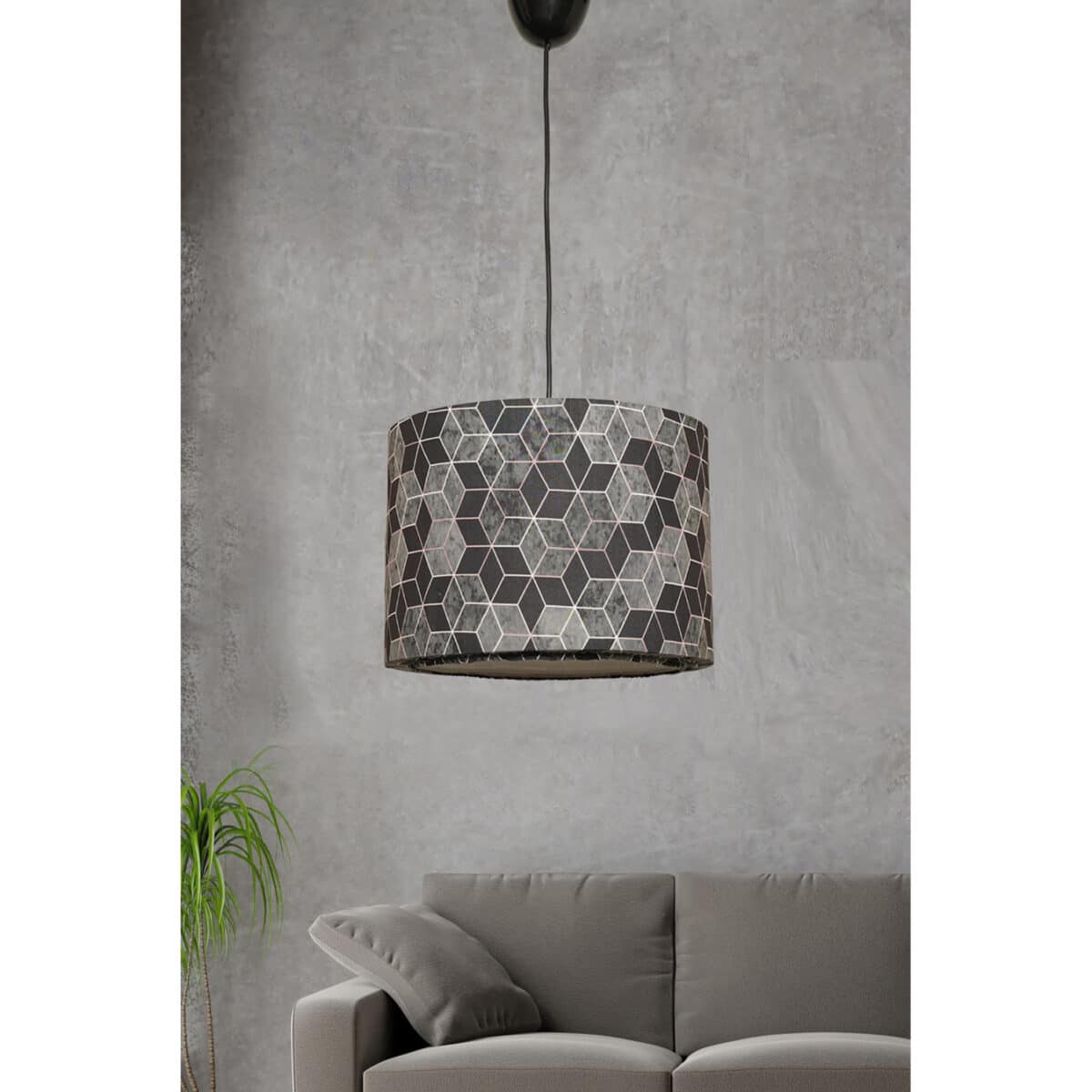 ΦΩΤΙΣΤΙΚΟ ΟΡΟΦΗΣ ΚΡΕΜΑΣΤΟ HM7369 ΜΕΤΑΛΛΟ ΚΑΙ ΥΦΑΣΜΑ ΜΑΥΡΟ ΓΚΡΙ 28x28x65Υ εκ. - Image 3