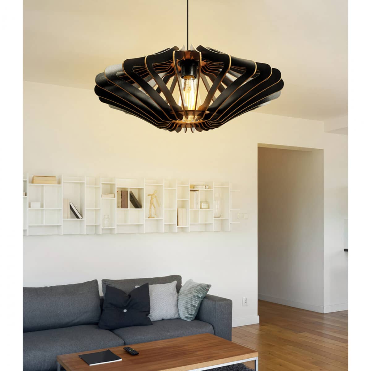 ΦΩΤΙΣΤΙΚΟ ΟΡΟΦΗΣ ΞΥΛΙΝΟ ΚΡΕΜΑΣΤΟ ΜΑΥΡΟ HM7351.03 Φ47x55Υ εκ. - Image 2