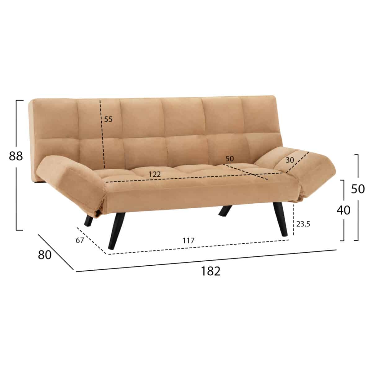 ΚΑΝΑΠΕΣ ΚΡΕΒΑΤΙ 3ΘΕΣΙΟΣ ΑΠΟ ΒΕΛΟΥΔΟ ΜΠΕΖ HM3167.07 182Χ80Χ88Υ εκ. - Image 2