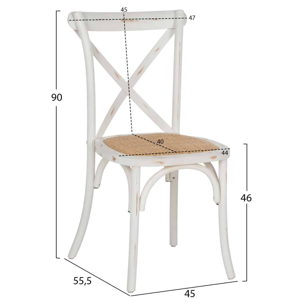 ΚΑΡΕΚΛΑ OWEN ΣΤΟΙΒΑΖΟΜΕΝΗ ΞΥΛΙΝΗ ΑΠΟ ΟΞΙΑ WHITE WASH ΧΡΩΜΑ ΜΕ ΧΙΑΣΤΙ ΠΛΑΤΗ HM8575.04 45x55,5x90 cm - Image 2