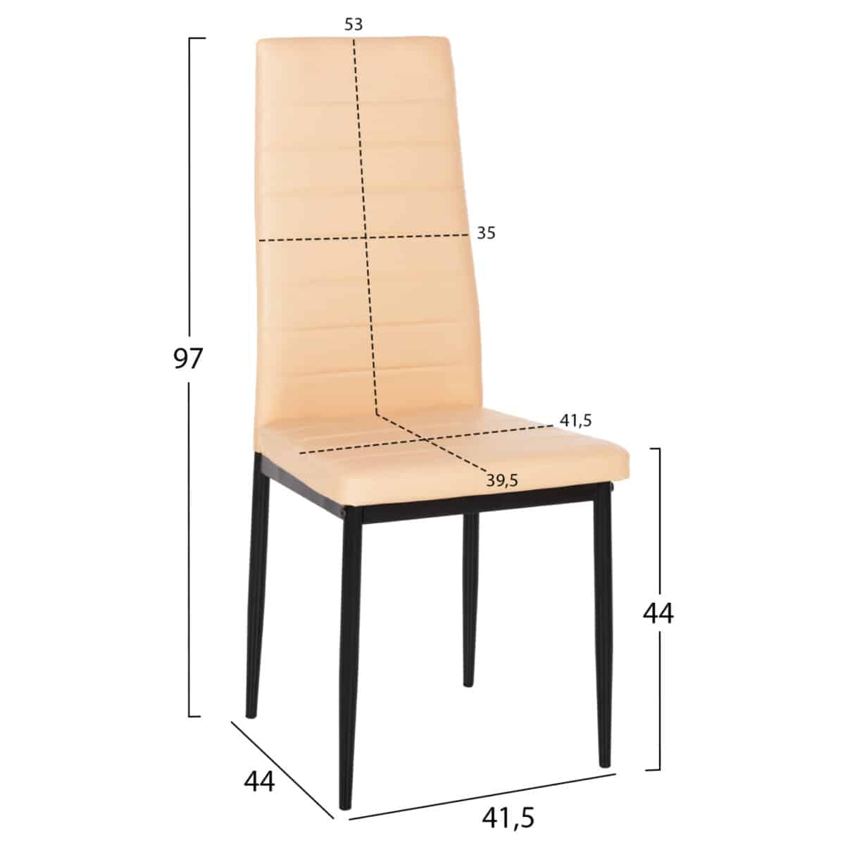 ΚΑΡΕΚΛΑ ΤΡΑΠΕΖΑΡΙΑΣ LADY HM0037.25 ΑΝΟΙΧΤΟ ΚΡΕΜ PU ΣΚΕΛΕΤΟΣ ΜΑΥΡΟΣ ΜΕΤΑΛ. (K/D) 42x44x95Υεκ - Image 2