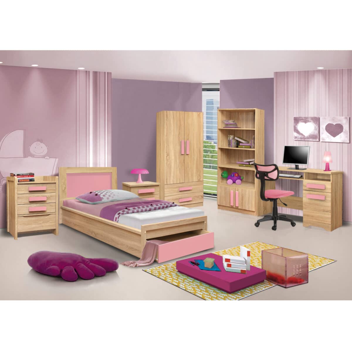 ΚΡΕΒΑΤΙ ΜΕ ΣΥΡΤΑΡΙ PLAYROOM HM330.02 SONAMA-ΡΟΖ 90Χ190εκ. - Image 3