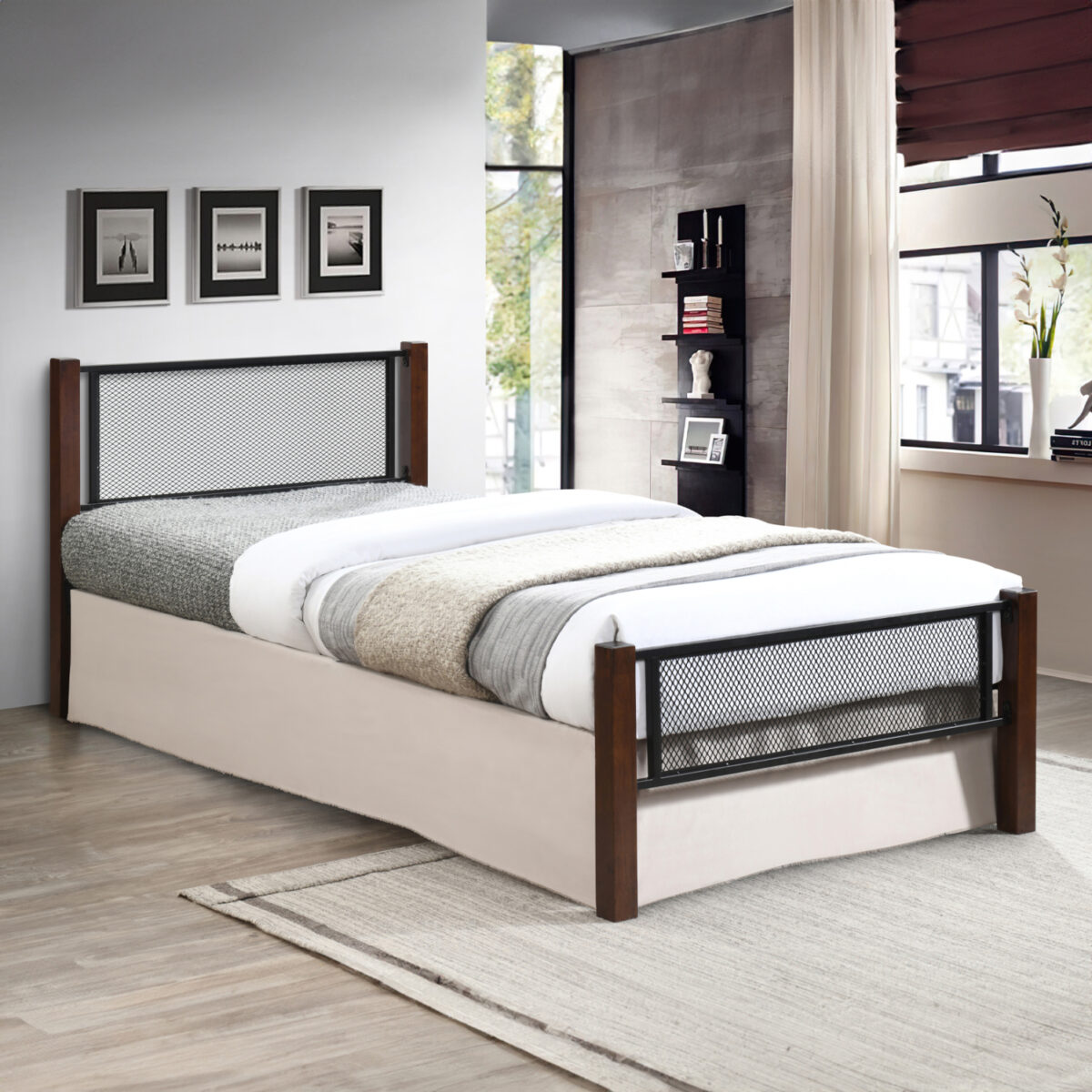 ΚΡΕΒΑΤΙ ΜΟΝΟ RAYVEN HM689 ΞΥΛΟ ΣΕ DIRTY OAK-ΜΕΤΑΛΛΟ ΣΕ ΜΑΥΡΟ--ΓΙΑ 90x190εκ - Image 2