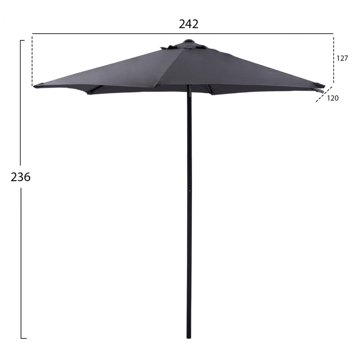 ΟΜΠΡΕΛΑ ΑΛΟΥΜΙΝΙΟΥ KACEN Φ250x236 εκ. ΜΕ 6 ΑΚΤΙΝΕΣ ΓΚΡΙ ΠΑΝΙ HM6030.10 - Image 2