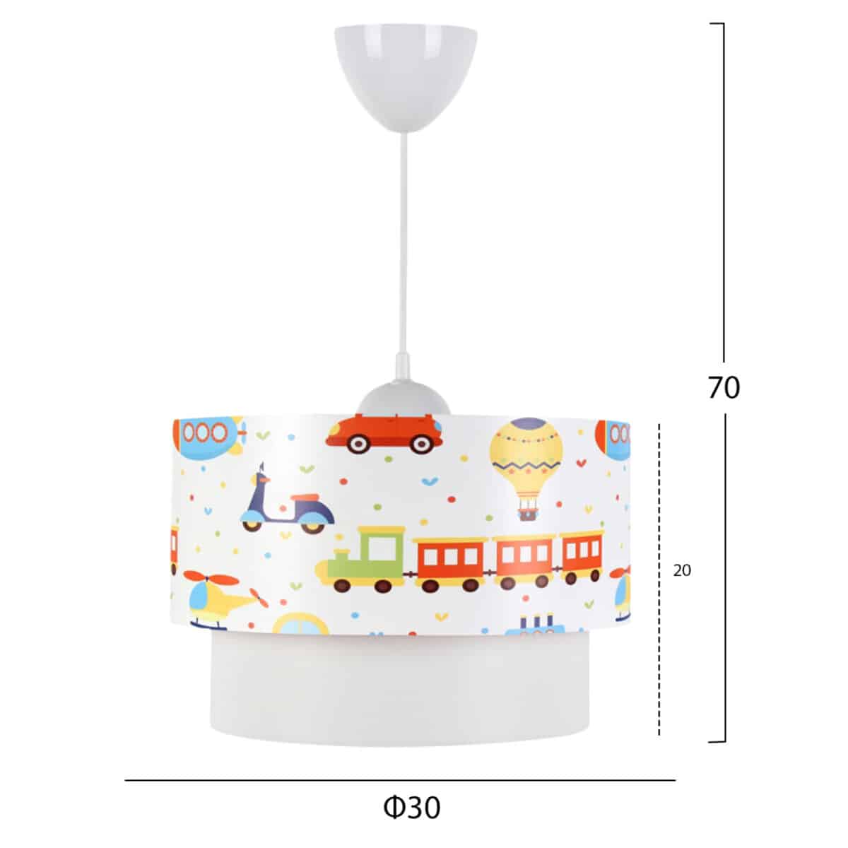 ΠΑΙΔΙΚΟ ΦΩΤΙΣΤΙΚΟ ΟΡΟΦΗΣ ΥΦΑΣΜΑΤΙΝΟ HM7573.01 ΛΕΥΚΟ ΣΧΕΔΙΟ TRANSPORT TOYS Φ30x70εκ - Image 2