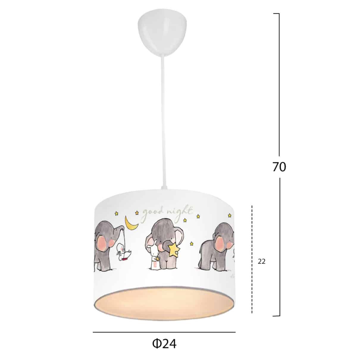 ΠΑΙΔΙΚΟ ΦΩΤΙΣΤΙΚΟ ΟΡΟΦΗΣ ΥΦΑΣΜΑΤΙΝΟ HM7575.01 ΛΕΥΚΟ ΜΕ ΣΧΕΔΙΟ ELEPHANT Φ24x70Y εκ. - Image 2