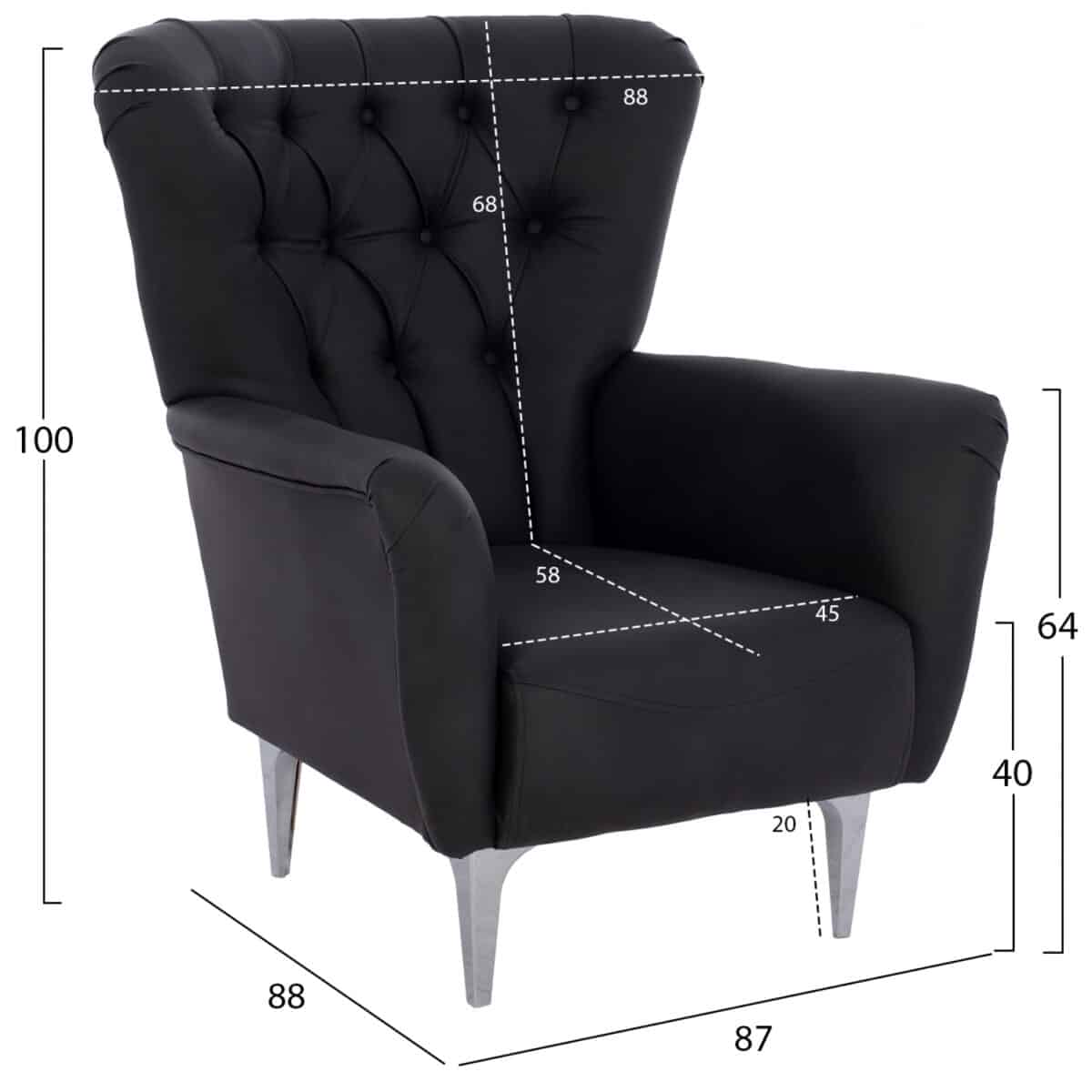 polythrona-mperzera-t-chesterfield-se-ch-1 ΠΟΛΥΘΡΟΝΑ ΜΠΕΡΖΕΡΑ Τ. CHESTERFIELD ΣΕ ΧΡΩΜΑ ΜΑΥΡΟ HM9217.01 87x88x100 εκ. - Image 2