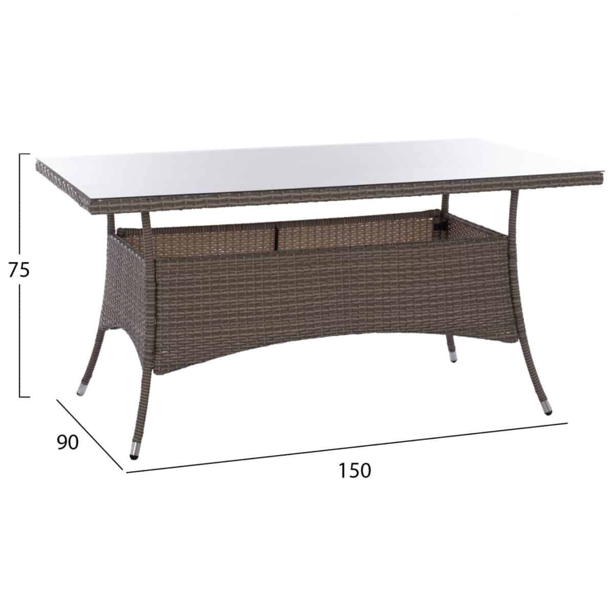 ΣΕΤ ΤΡΑΠΕΖΑΡΙΑΣ 5ΤΜΧ ΤΡΑΠ. 150Χ90 & ΠΟΛΥΘΡΟΝΕΣ WICKER RATTAN ΓΚΡΙ HM11713.01 - Image 2