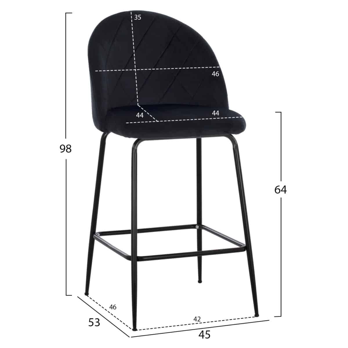 ΣΚΑΜΠΟ ODED ΜΕΣΑΙΟΥ ΥΨΟΥΣ HM8732.14 ΜΕ ΜΕΤΑΛΛΙΚΑ ΠΟΔΙΑ & ΒΕΛΟΥΔΟ ΜΑΥΡΟ 45x53x98 εκ. - Image 2