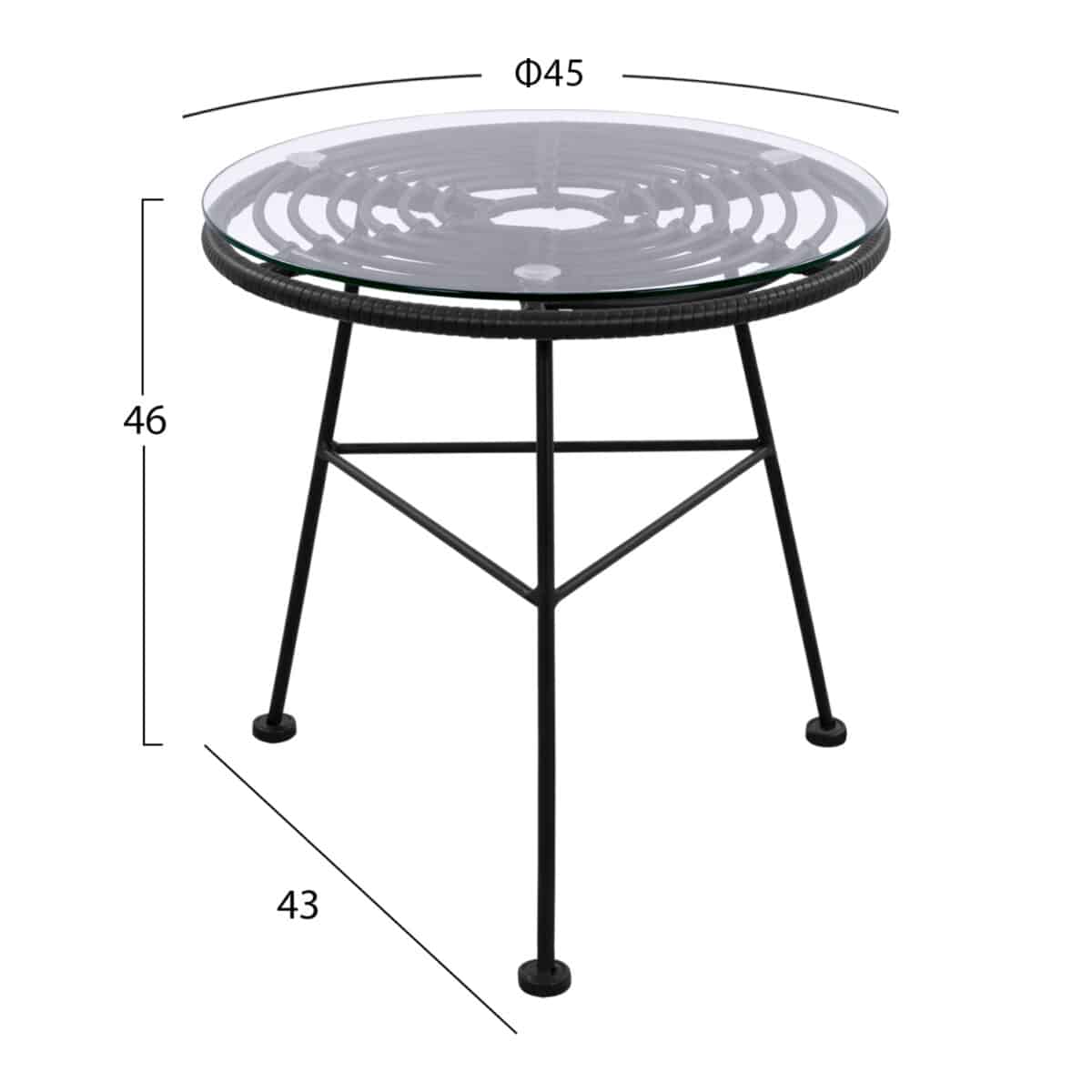 ΤΡΑΠΕΖΙ ΜΕΤΑΛΛΙΚΟ ALLEGRA ΜΕ WICKER ΣΕ ΜΑΥΡΗ ΑΠΟΧΡΩΣΗ ΚΑΙ ΓΥΑΛΙ HM5459.02  Φ45x46εκ - Image 2