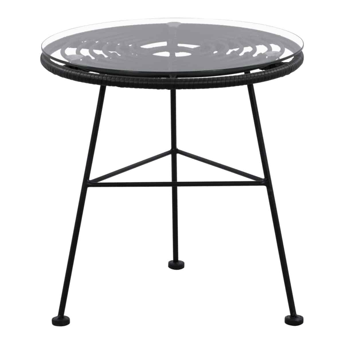 ΤΡΑΠΕΖΙ ΜΕΤΑΛΛΙΚΟ ALLEGRA ΜΕ WICKER ΣΕ ΜΑΥΡΗ ΑΠΟΧΡΩΣΗ ΚΑΙ ΓΥΑΛΙ HM5459.02  Φ45x46εκ - Image 3