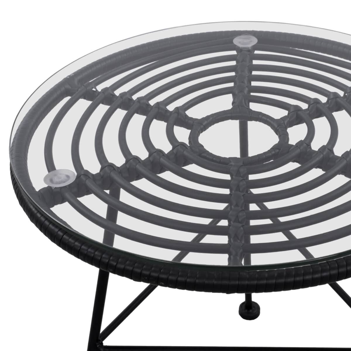 ΤΡΑΠΕΖΙ ΜΕΤΑΛΛΙΚΟ ALLEGRA ΜΕ WICKER ΣΕ ΜΑΥΡΗ ΑΠΟΧΡΩΣΗ ΚΑΙ ΓΥΑΛΙ HM5459.02  Φ45x46εκ - Image 4