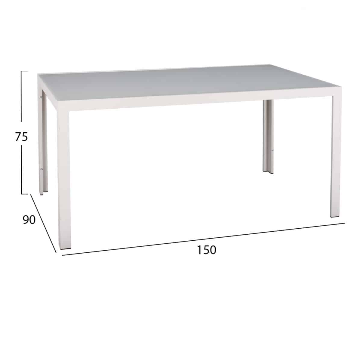 ΤΡΑΠΕΖΙ ΜΕΤΑΛΛΙΚΟ OFER ΟΡΘΟΓΩΝΙΟ ΛΕΥΚΟ ΠΑΓΟΥ ΜΕ ΓΥΑΛΙ HM5767.03 150X90Χ75Υ εκ. - Image 2