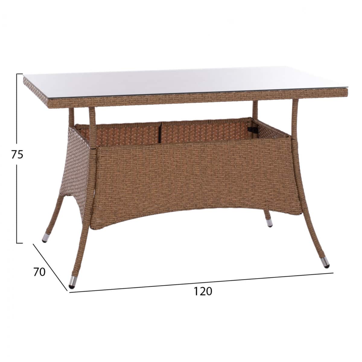 ΤΡΑΠΕΖΙ ΜΕΤΑΛΛΙΚΟ MILITARY RATTAN ΜΠΕΖ ΚΑΦΕ HM5141.32 120x70x75Υ εκ. - Image 2