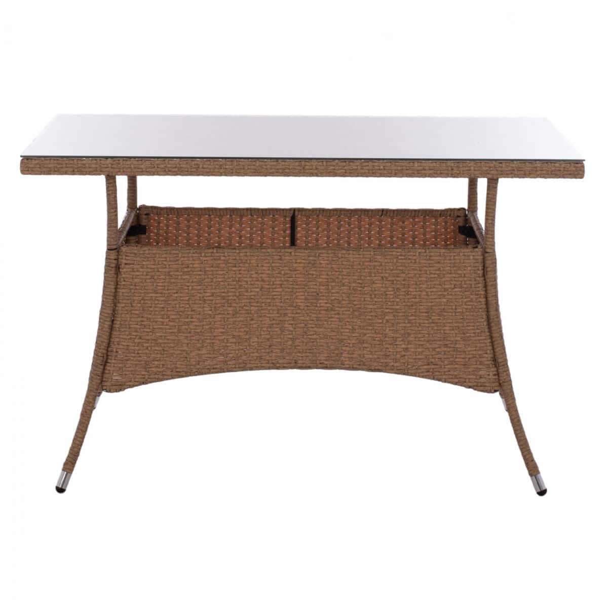 ΤΡΑΠΕΖΙ ΜΕΤΑΛΛΙΚΟ MILITARY RATTAN ΜΠΕΖ ΚΑΦΕ HM5141.32 120x70x75Υ εκ. - Image 3