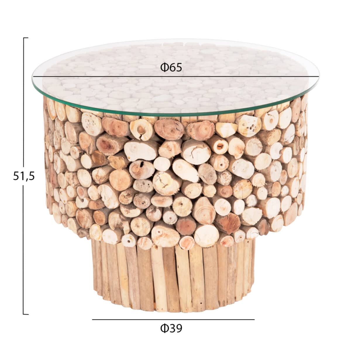 ΤΡΑΠΕΖΙ ΣΑΛΟΝΙΟΥ ΣΤΡΟΓΓΥΛΟ SPARROW HM9963 DRIFTWOOD--ΓΥΑΛΙ Φ65x51,5Υεκ. - Image 2