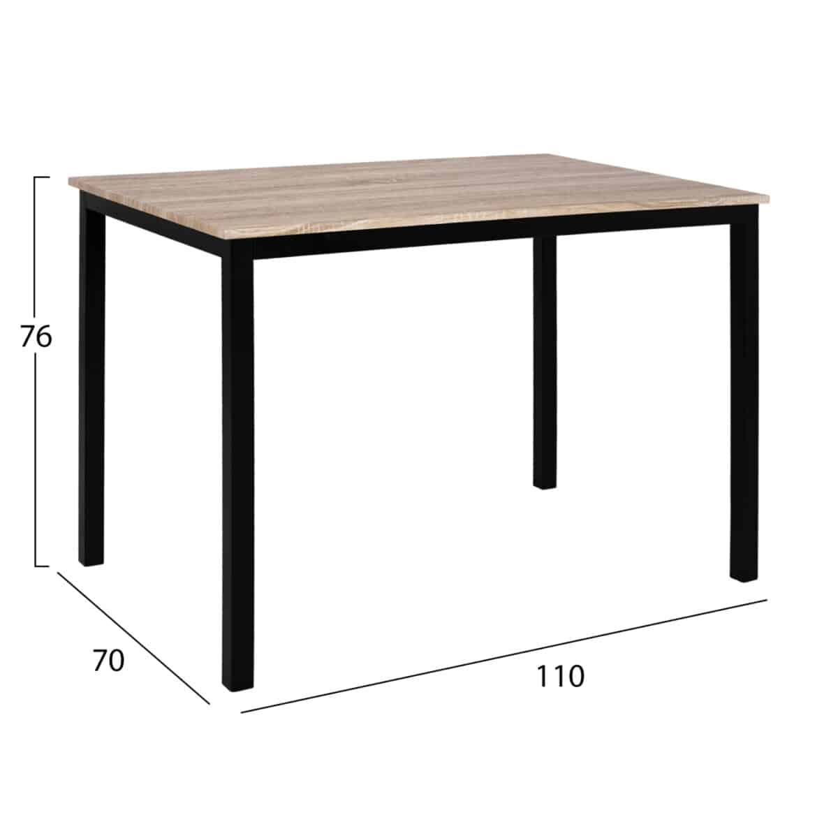trapezi-trapezarias-fb98332-110x70ch76-s-1 ΤΡΑΠΕΖΙ ΤΡΑΠΕΖΑΡΙΑΣ PANYA HM8332, 110X70Χ76 SONOMA, ΜΑΥΡΑ ΠΟΔΙΑ - Image 2