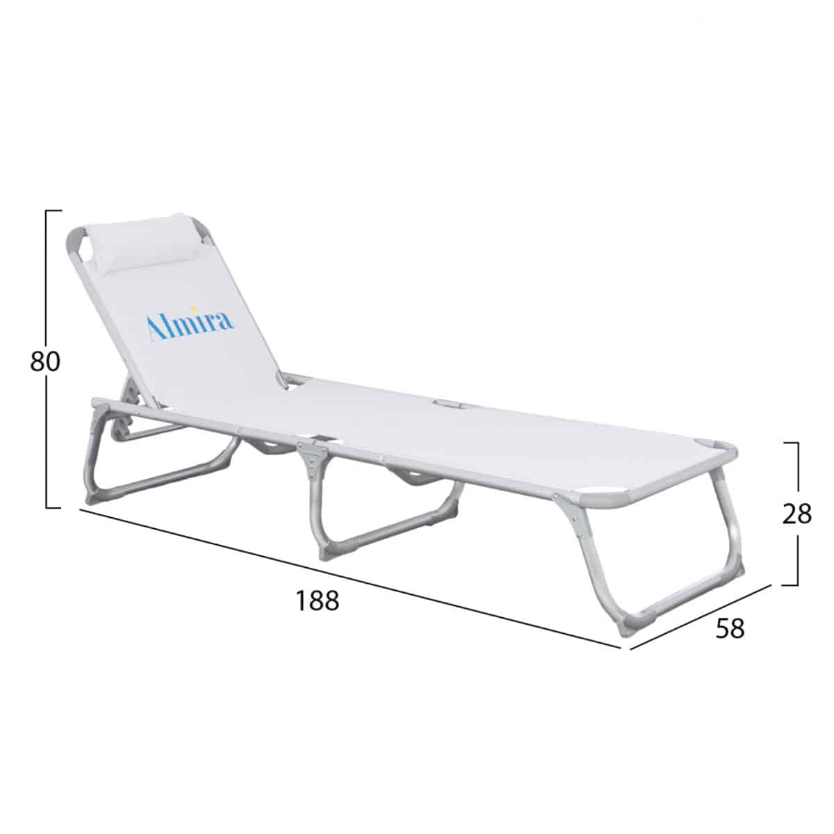 ΞΑΠΛΩΣΤΡΑ ΠΑΡΑΛΙΑΣ ALMIRA HM5054.03 ΒΑΡΕΩΣ ΤΥΠΟΥ ΛΕΥΚΗ ΑΛΟΥΜΙΝΙΟΥ 188x58x31-81 cm. - Image 2