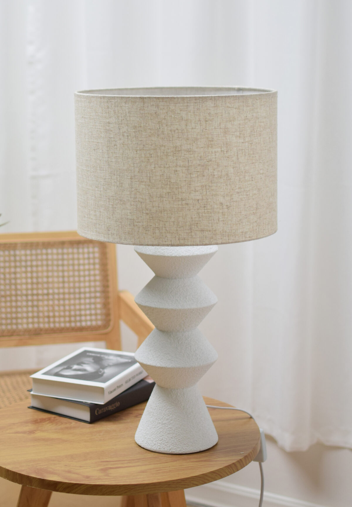 PIERCE ΦΩΤΙΣΤΙΚΟ ΕΠΙΤΡΑΠΕΖΙΟ 14x14x62cm FIBERCLAY ΛΕΥΚΟ ΛΙΝΟ ΜΠΕΖ - Image 2