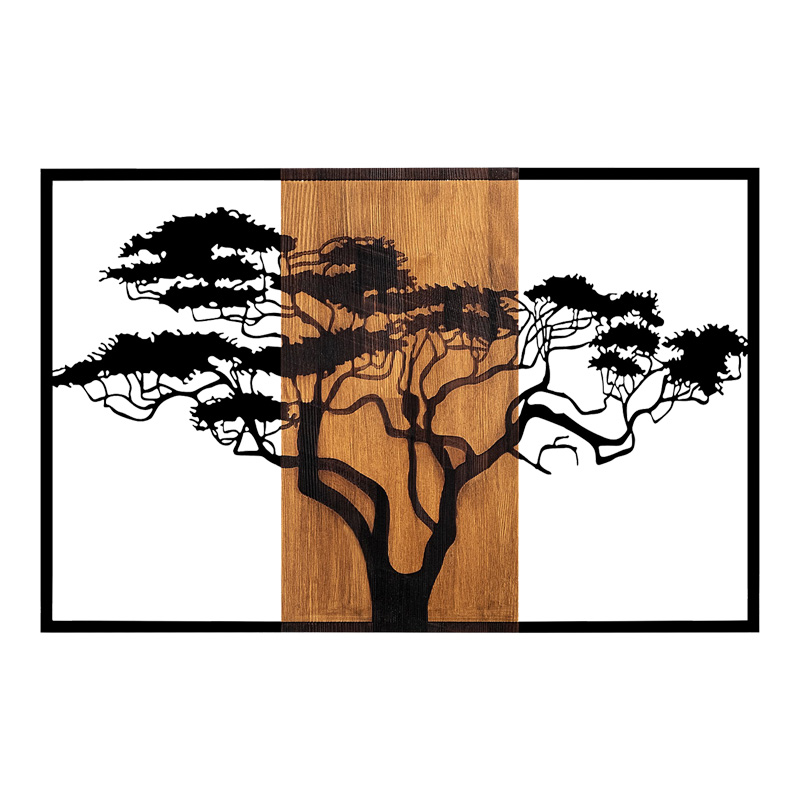 Διακοσμητικό τοίχου Leroun  ξύλο πεύκου σε φυσική απόχρωση με μαύρο μέταλλο 90x3x58εκ