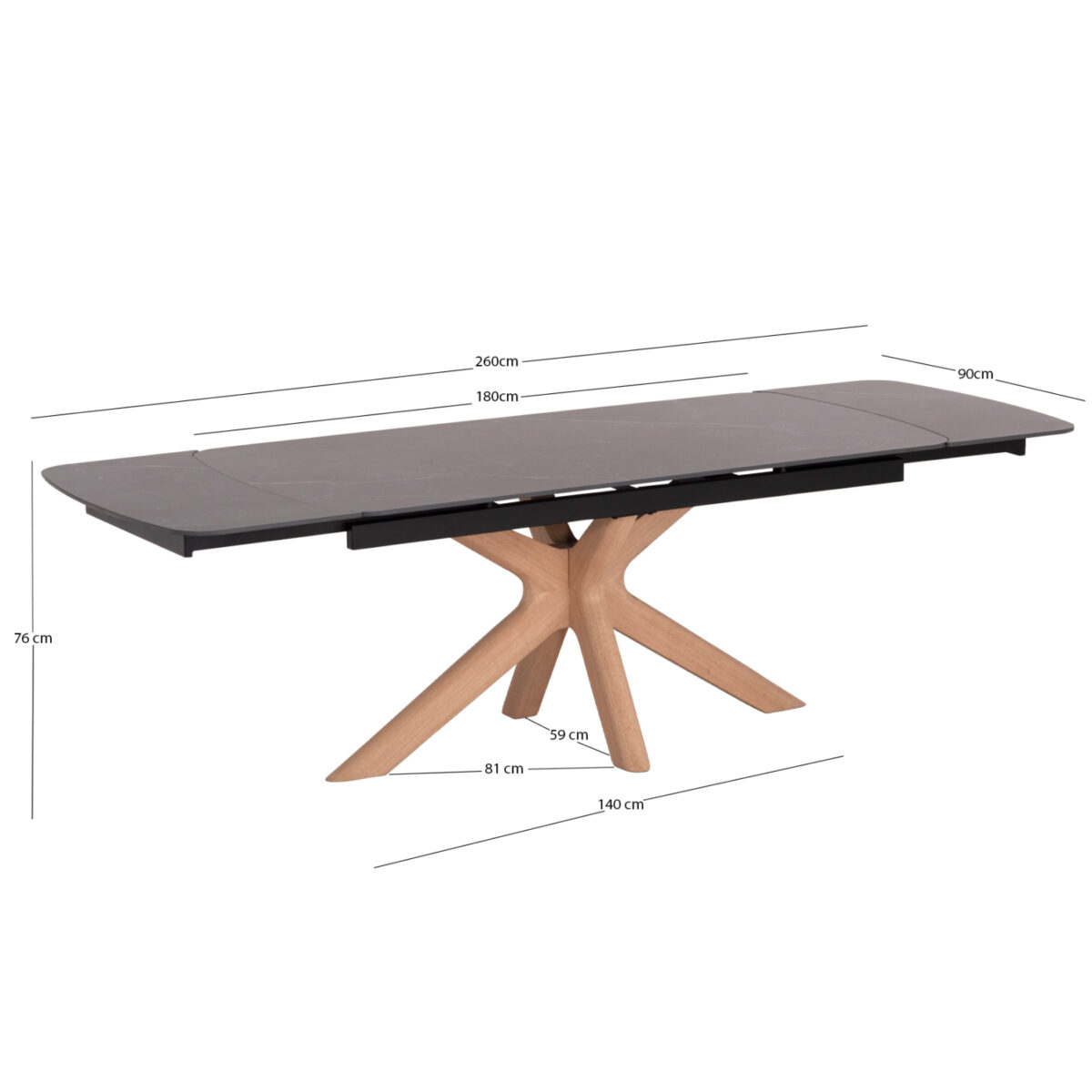 ΤΡΑΠΕΖΙ ΕΠΕΚΤΕΙΝΟΜΕΝΟ HORIZON SM18091.02 ΚΕΡΑΜΙΚΟ TOP-ΠΟΔΙΑ ΣΗΜΥΔΑ ΜΕ ΦΡΑΞΙΝΟ 180x90εκ - Image 2