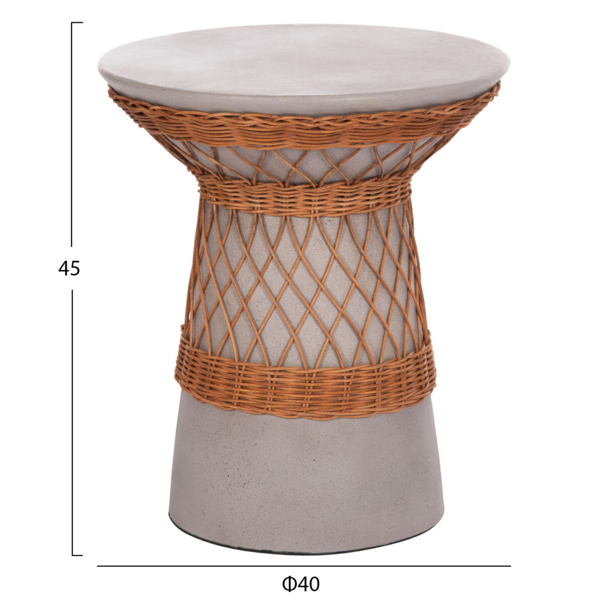 ΒΟΗΘΗΤΙΚΟ ΤΡΑΠΕΖΙ ΣΤΡΟΓΓΥΛΟ DELIA HM18167.03 FIBER CEMENT ΓΚΡΙ & RATTAN Φ40x45Υεκ - Image 2