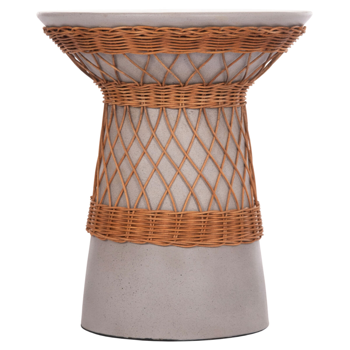 ΒΟΗΘΗΤΙΚΟ ΤΡΑΠΕΖΙ ΣΤΡΟΓΓΥΛΟ DELIA HM18167.03 FIBER CEMENT ΓΚΡΙ & RATTAN Φ40x45Υεκ - Image 3