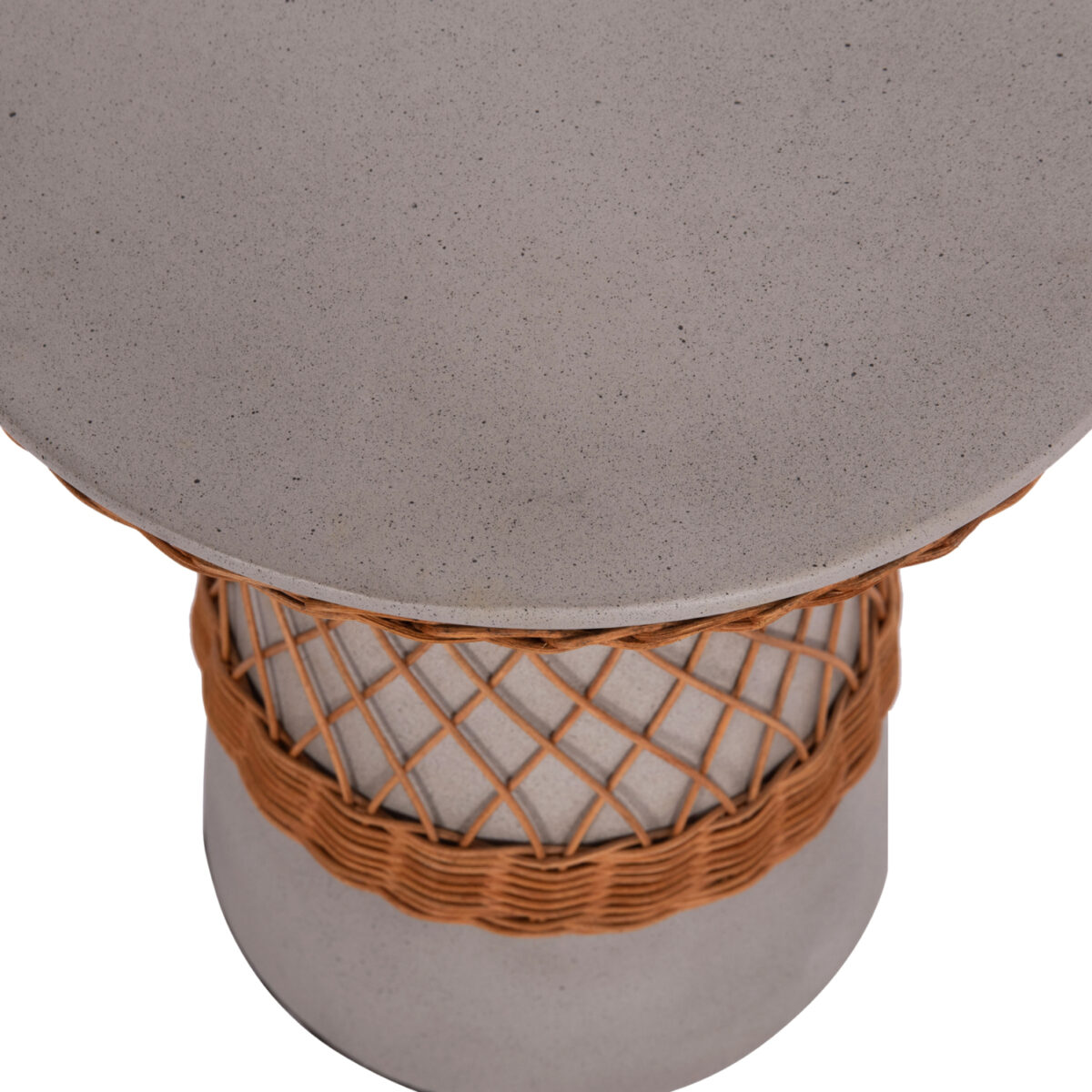 ΒΟΗΘΗΤΙΚΟ ΤΡΑΠΕΖΙ ΣΤΡΟΓΓΥΛΟ DELIA HM18167.03 FIBER CEMENT ΓΚΡΙ & RATTAN Φ40x45Υεκ - Image 9