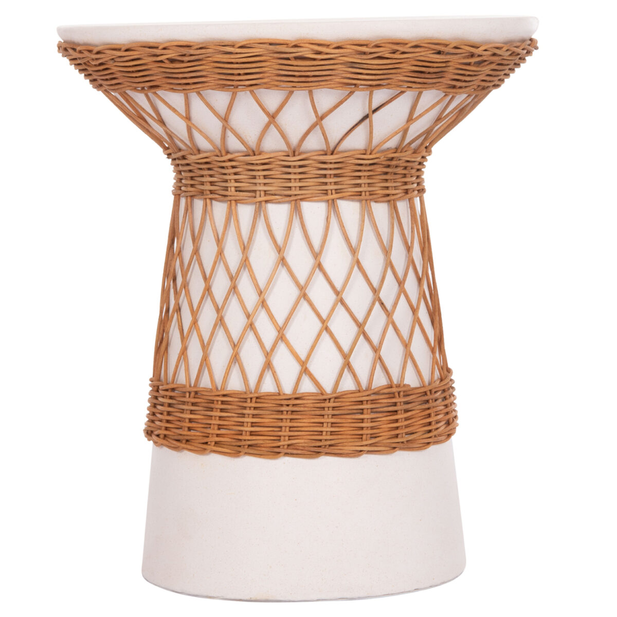 boithitiko-trapezi-stroggylo-fb91816702-2 ΒΟΗΘΗΤΙΚΟ ΤΡΑΠΕΖΙ ΣΤΡΟΓΓΥΛΟ DELIA HM18167.02 FIBER CEMENT ΛΕΥΚΟ & RATTAN Φ40x45Υεκ - Image 3