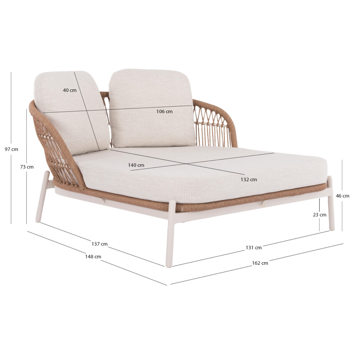 DAYBED 2ΘΕΣΙΟ QUANTUM SM6172 ΕΚΡΟΥ ΑΛΟΥΜΙΝΙΟ & ΥΦΑΣΜΑ-P.E.WICKER ΜΠΕΖ 162x148x81-97Υεκ - Image 10