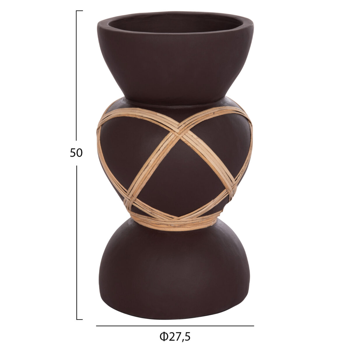 ΔΙΑΚΟΣΜΗΤΙΚΟ ΒΑΖΟ ΔΑΠΕΔΟΥ MAYNARD HM4672.07S TERRACOTTA ΣΟΚΟΛΑΤΙ-RATTAN Φ27.5x50Υεκ - Image 2