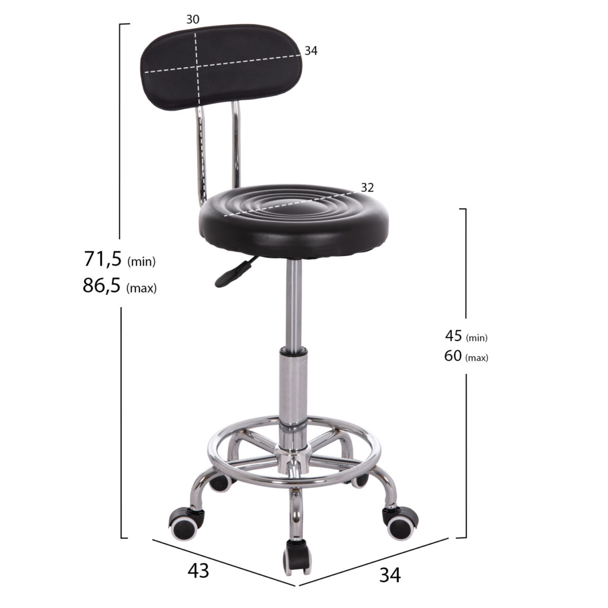 ΣΚΑΜΠΟ ΠΕΡΙΣΤΡΕΦΟΜΕΝΟ ΣΧΕΔΙΑΣΤΗΡΙΟΥ IRIS HM211.21 PU ΜΑΥΡΟ HOMEMARKT 34x43x86,5Υεκ. - Image 2